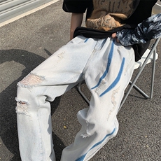 抖音品质美潮设计感高街破洞撞色洗水牛仔裤313A-1-NZ039-P65控78，男装牛仔裤，星座808A-1