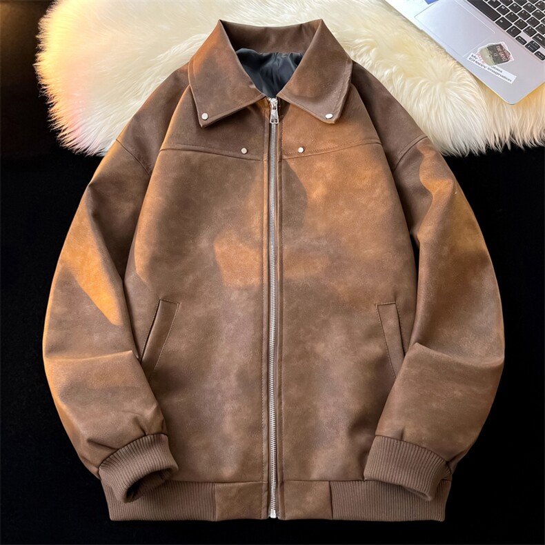 秋季翻领皮夹克男男士外套薄款防水情侣款潮A266-PY010-特批P78，男装夹克，电商A266