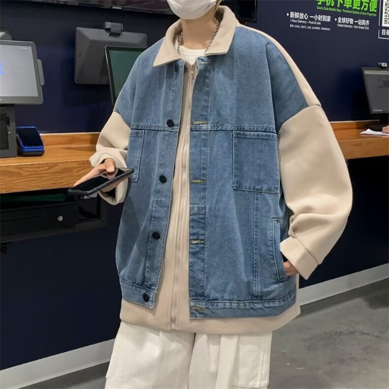 假两件牛仔外套男春秋潮牌设计感拼接港风J2100P80,男装夹克,星座1116-2