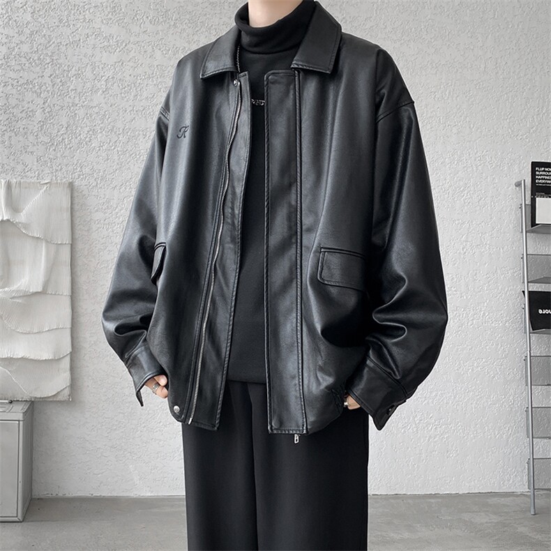 8XL-M 皮衣外套男港风复古美式加绒加厚皮夹克机车PY858P95控128图片