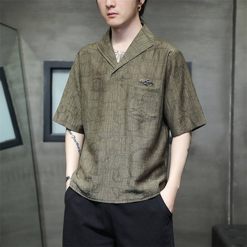新中式立领风潮T恤短袖民族服饰刺绣汉服时尚唐装T2416-P65,男装T恤,电商A227