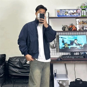 抖音得物 美式潮休闲夹克春季立领纯色复古工装加厚棉服外套MF01图片
