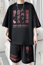 2025夏季新款旋律风车大码冰丝印花短袖套装M-5XHQ25585-P60，男装休闲套装，电商A022