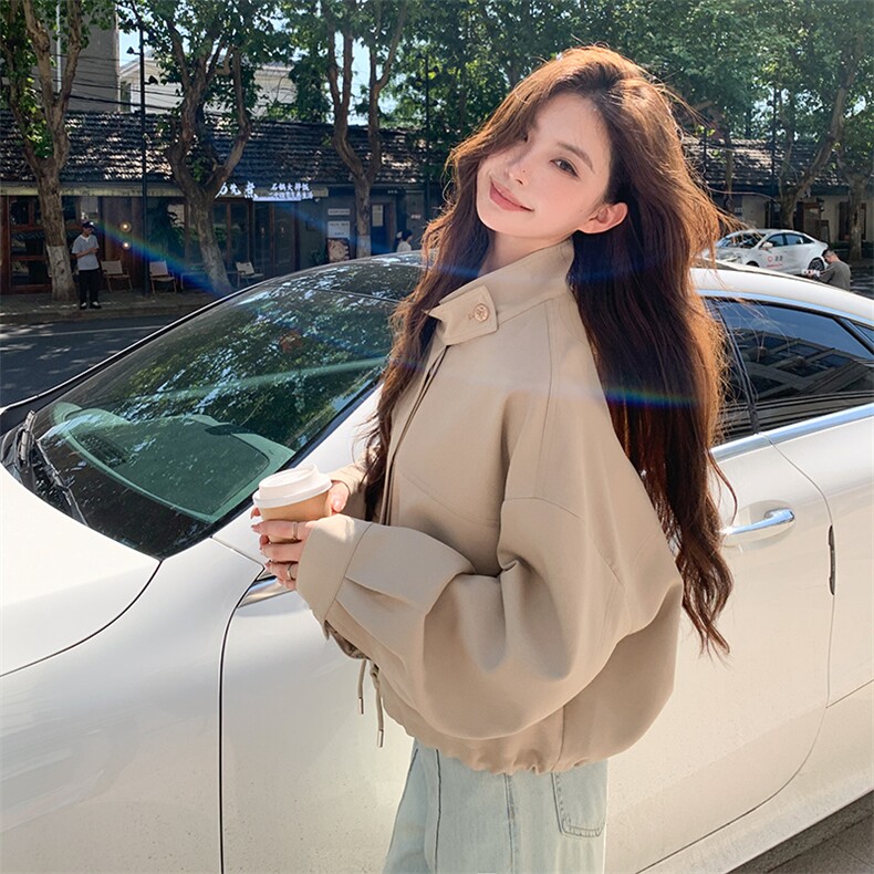 初秋短款立领外套女春秋款女款2024新款早秋季韩系短款风衣，女装风衣，浙宝281