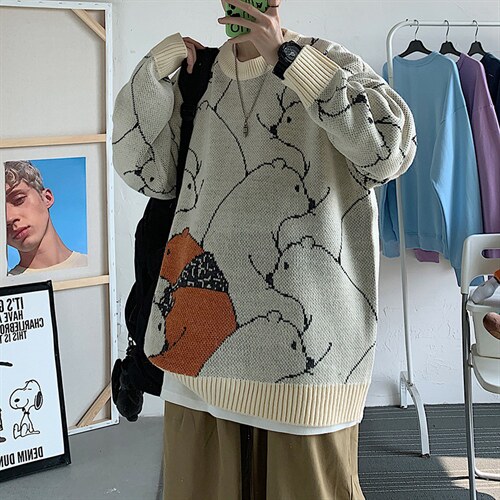 毛衣男2024秋冬新款趣味图案情侣针织衫A090xj245-P95控118图片