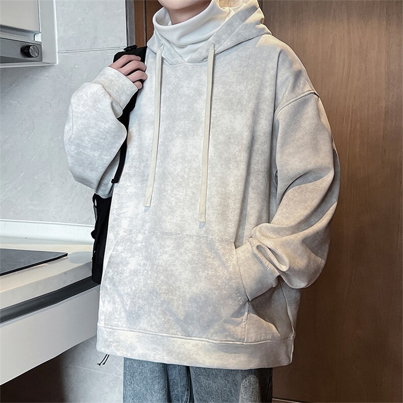W166-P65M-6XL秋季美式重磅扎染酷丝棉加绒套头连帽卫衣,男装卫衣,星座109