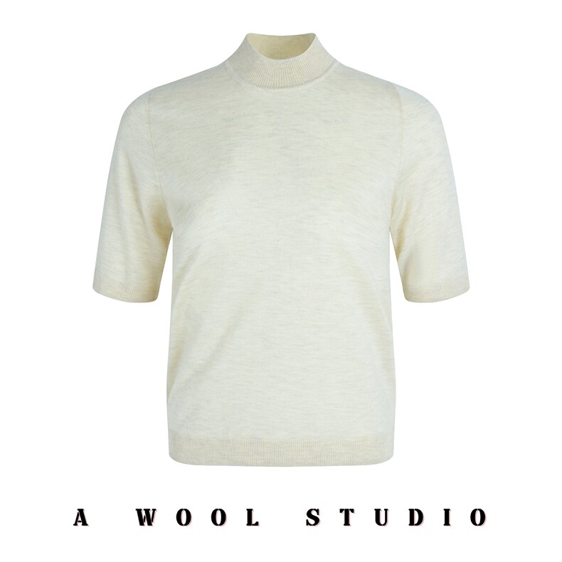 2025年秋季新款百搭女士半高领平面短袖，女装针织衫/毛衣，宋氏羊绒