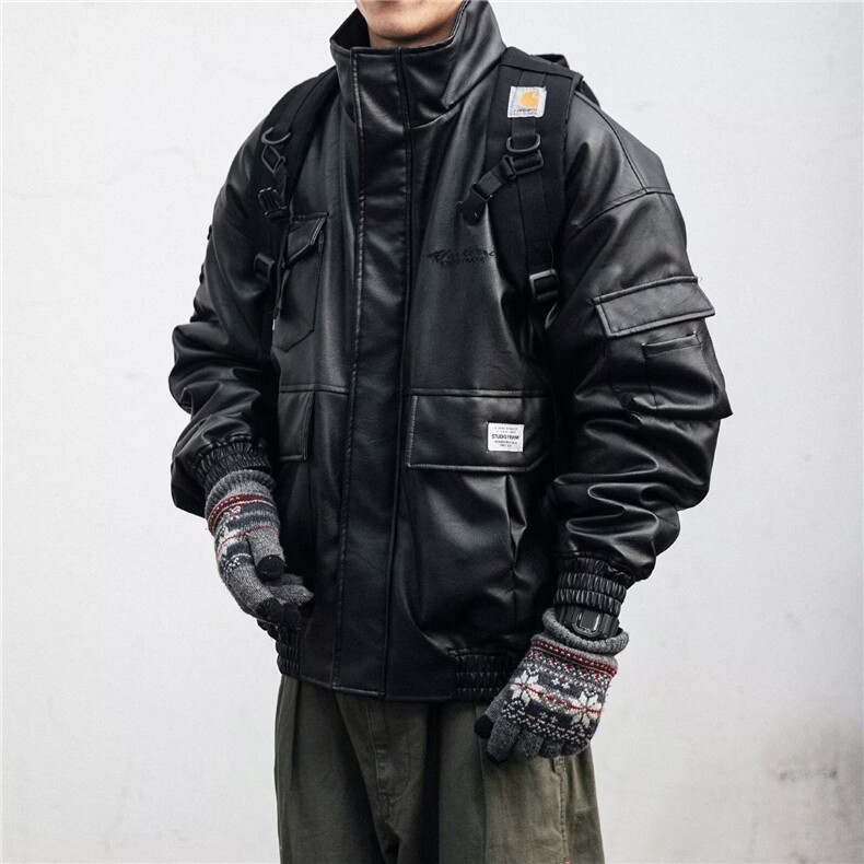 街头百搭质感黑色机车皮衣男士春秋季防风短款廓形外套HH020P80，男装皮衣，星座1013-5