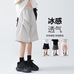 抖音品质夏季新款潮流双褶冰丝宽松五分裤B315-K24139-特p23控48图片