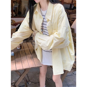 条纹Polo领衬衫外套女春季防晒衬衣宽松休闲开衫中长款上衣 CY06图片