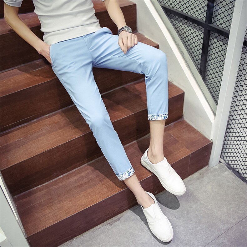 【主推】男装碎花翻边九分小脚休闲裤B278--K18--P40(68)，男装休闲裤，电商B278