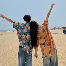 EQ19夏威夷风沙滩旅游衬衫男女情侣装夏季短袖衬衣潮流百搭P40，男装衬衫，电商C306-1