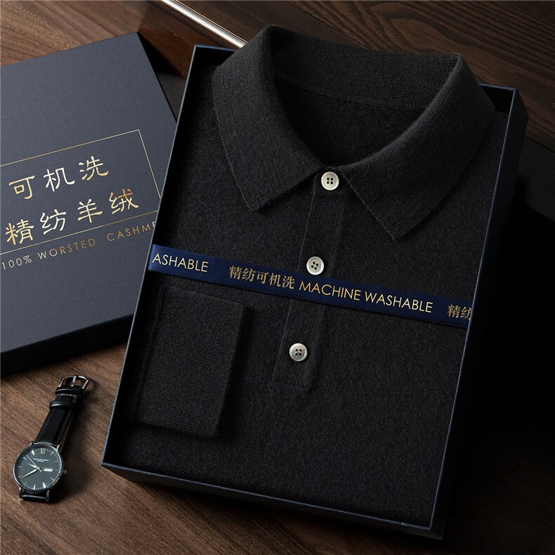 2025年秋季套头常规款时尚都市衬衫领宽松POLO长袖,男装羊绒套衫,曼云男装羊绒