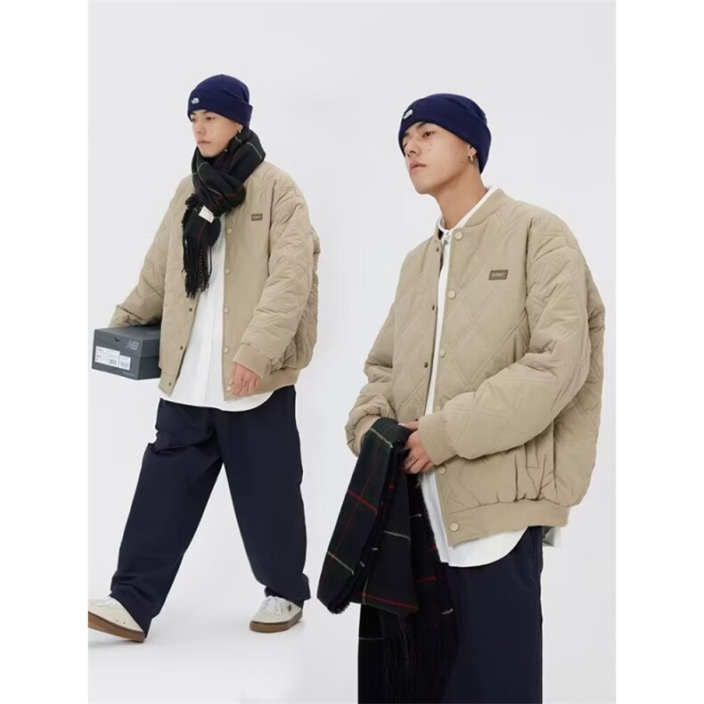 BOYUE帛跃冬季cityboy绣标菱形格棉服青少年男潮棒球棉衣m75p68图片