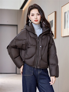短款连帽羽绒服女2025年冬季新款小个子百搭面包服白鸭绒外套图片