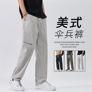 美式直筒伞兵休闲裤男生夏季薄款户外潮牌宽松运动长裤M251-P45,27岁瘦高男生穿搭图片