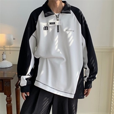 2022黑白撞色POLO衫卫衣男宽松休闲ins超火上衣W07P38，男装卫衣，星座1116-2