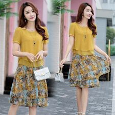 雪纺碎花中长款连衣裙两件套女2022春夏新款时尚宽松气质裙子套装，女装套装/套裙，琦鑫阁（原依鑫阁）