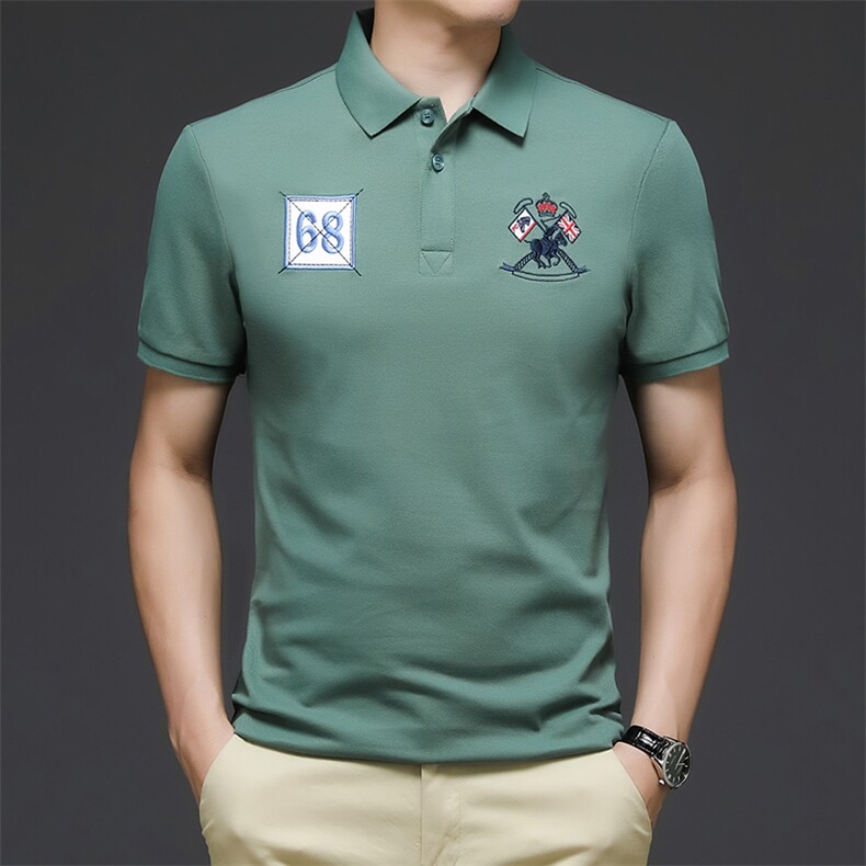 男士免烫短袖t恤薄款夏季中年休闲刺绣半袖POLO衫HM6512-P55,男装Polo衫,星座1105-3