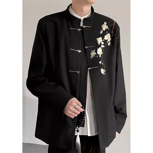 春秋新中式重工刺绣玉兰花中山装西服外套男复古痞帅 XW76图片