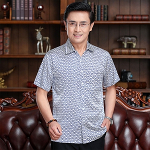 爸爸中年男士夏装短袖衬衫老年人休闲时尚图片