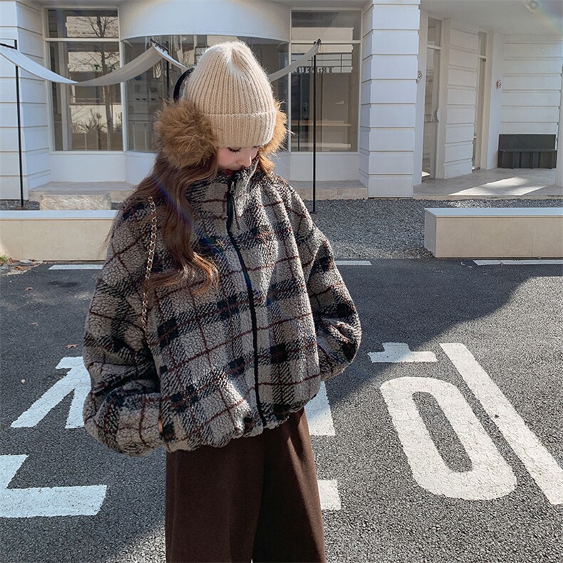 6978数据款现货大货已出立领格子羊羔毛外套P225-K338,女装羊绒大衣,2D034