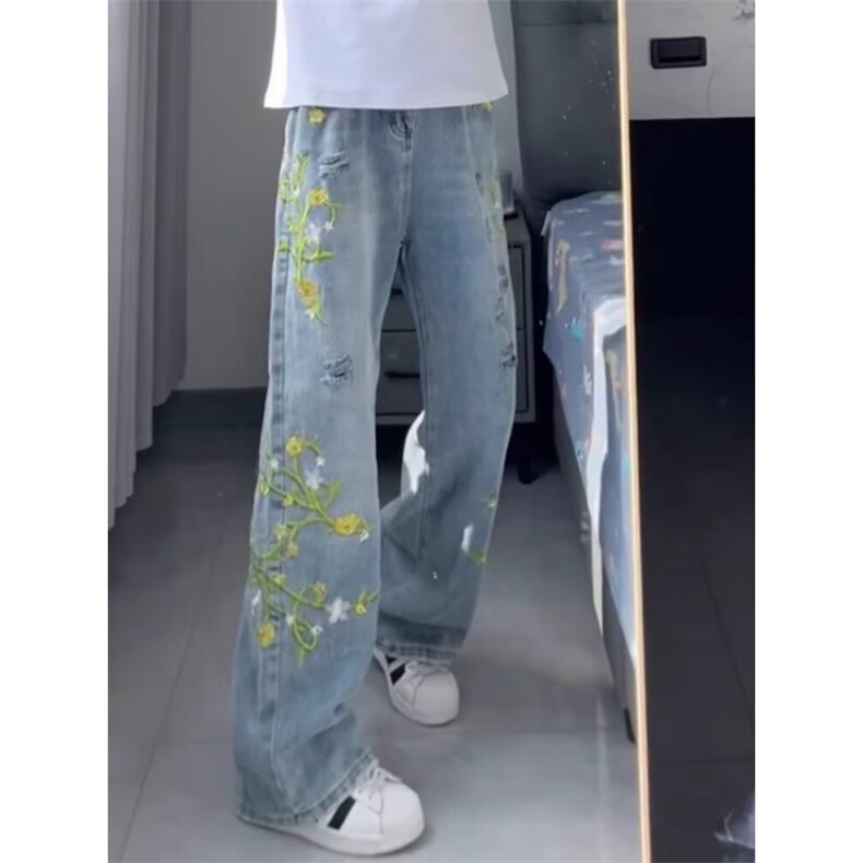 【现货】DA451-特批55春秋季新款潮牌小众藤条花卉刺绣牛仔裤男,男装牛仔裤,星座603-2