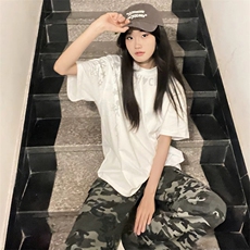 万针全刺绣工艺抖音得物高品质260克重磅纯棉双纱美式高街短袖T恤，男装T恤，电商A486