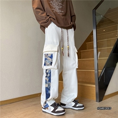 抖音品质港风新款小熊拼接长裤宽松口袋裤子B315-K23423-p50控68，男装休闲裤，电商B315