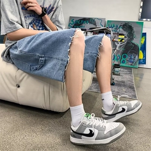 夏季薄款毛边牛仔短裤男潮牌ins港风宽松百搭5分潮流休闲五分裤子图片