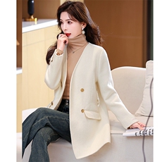 现货2024秋装主推款气质白领正装配腰带v领修身双面羊毛呢外套，女装双面呢大衣，丝露依尚（原SL）