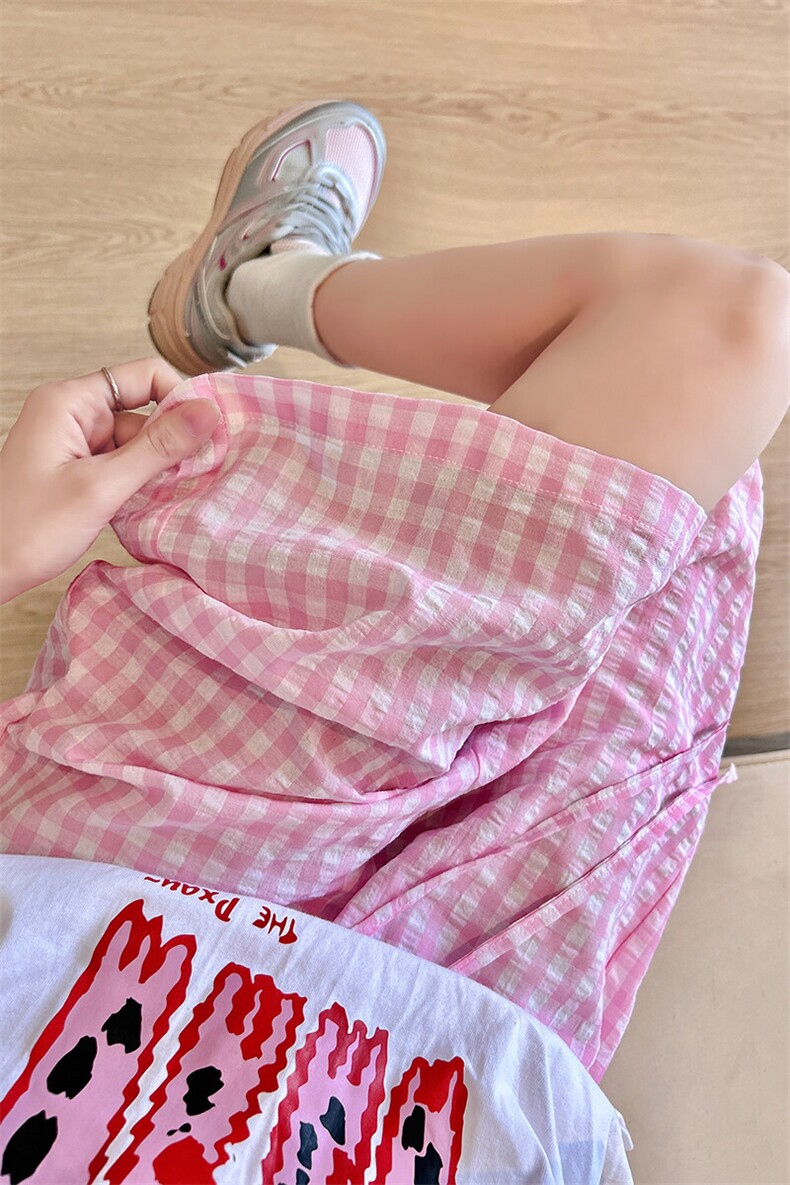 8XL-M美式复古格子休闲五分裤夏季街头风宽松简约直筒短裤DK1538,男装休闲裤,电商D206-1