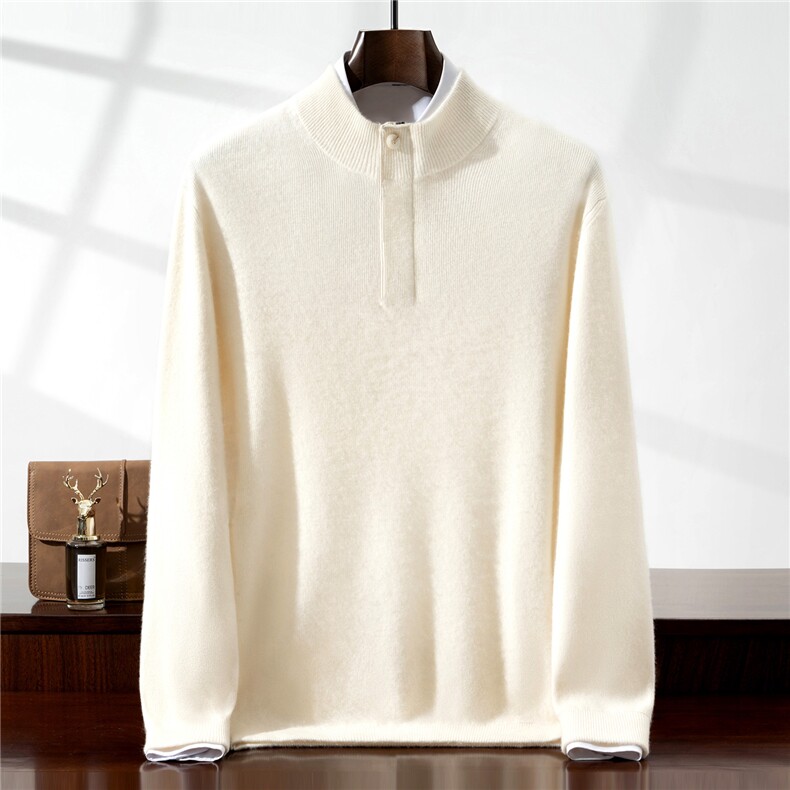 2025百搭时尚亨利领一扣半开羊绒衫，男装羊绒套衫，铂欧羊绒