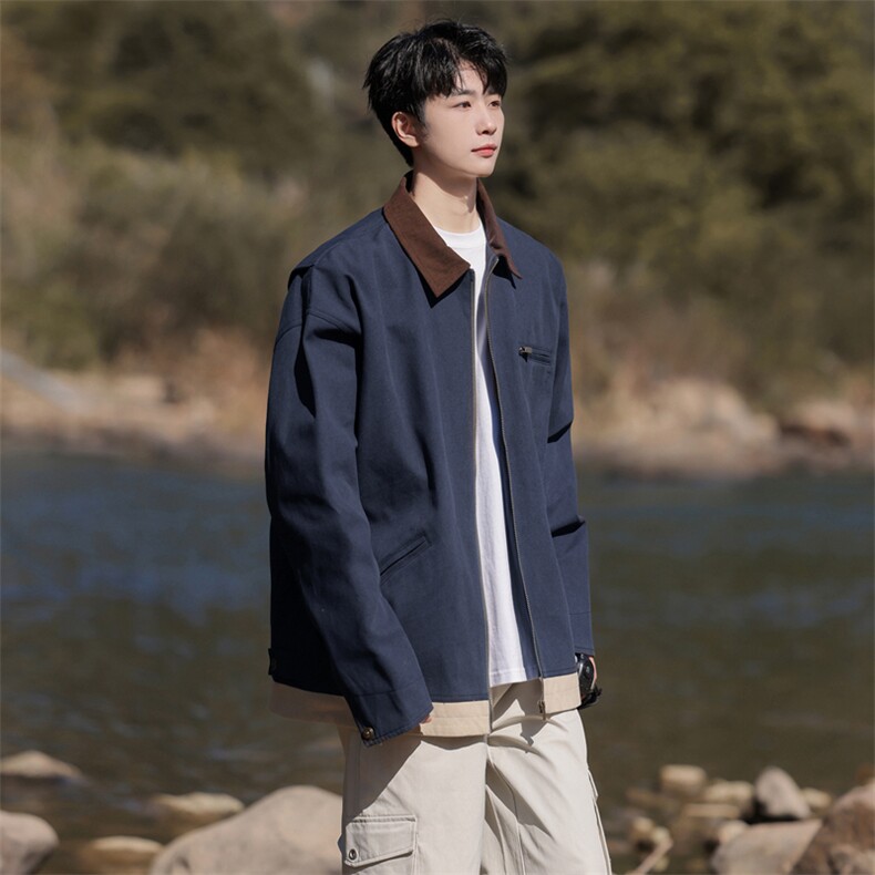 工装夹克春季2025新款美式宽松百搭休闲翻领外套A406JK3503P85,男装夹克,星座309（原A406）