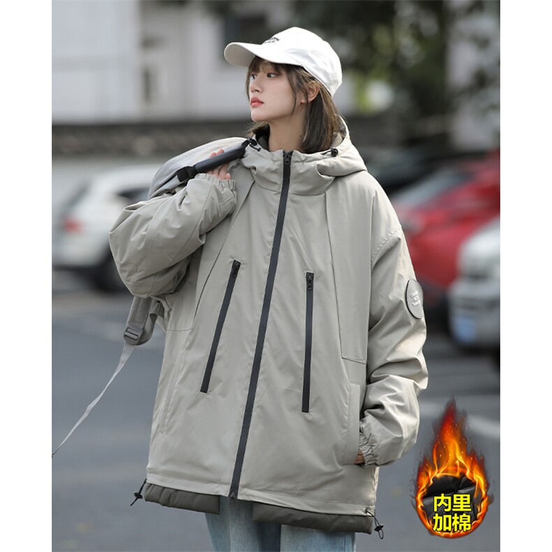 双拉链防水纹章连帽棉服男中性加棉加厚棉衣外套M74-特P105控168,男装棉衣,电商A001
