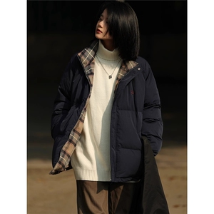 1506-1/M81101/P74美式复古格纹双面穿立领棉服外套男女冬季加厚图片