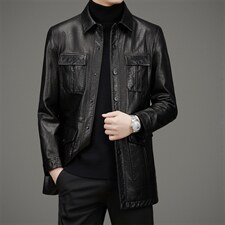 DLSN22135海宁皮衣男牛皮风衣外套韩版修身商务男装P1050，男装皮衣，电商B360