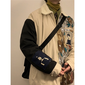 1港风室内刺绣拼接翻领羊羔毛大码M-5XL棉衣外套男8723P110控148图片