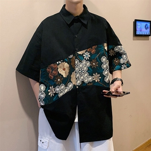 1绣花拼接成分：100%聚酯纤维M-5XL大码短袖衬衫男DCS7743P42控68图片
