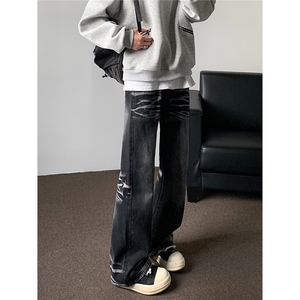 美式重工水洗设计感渐变牛仔裤cleanfit西海岸潮牌复古直筒裤子男图片