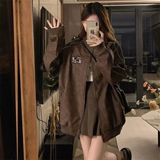 1506-1/JW1731/P73美式复古春秋季棕色宽松重磅刺绣pu皮外套男女，男装皮衣，星座1506-1