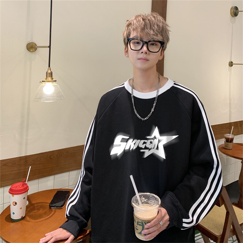 美式三杠条纹复圆领卫衣秋冬男女宽松长袖SW2454-P45控6850棉,男装卫衣,电商B370