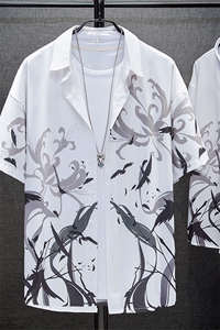 1港风夏季休闲情侣大码M-5XL潮流帅气衬衫男挂拍家具7854P45控68图片
