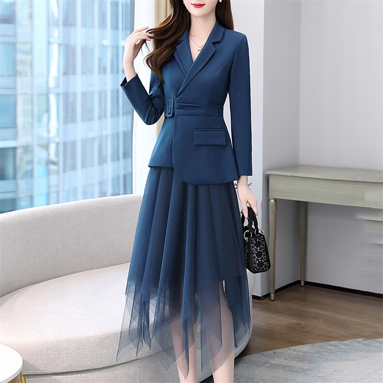 高端职业西装套装女2024春秋新款时尚气质女神范网纱半身裙两件套,女装套装/套裙,时尚俏佳人