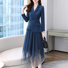 高端职业西装套装女2024春秋新款时尚气质女神范网纱半身裙两件套，女装套装/套裙，时尚俏佳人
