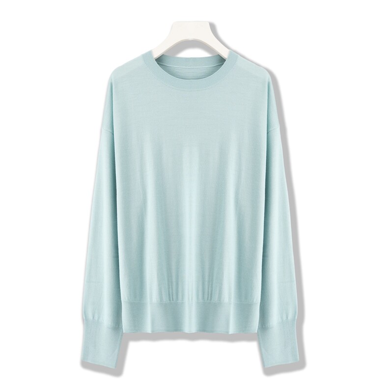 2025年夏季常规款通勤套头单件长袖圆领扬子纱针织衫时尚百搭，女装针织衫/毛衣，绒崒