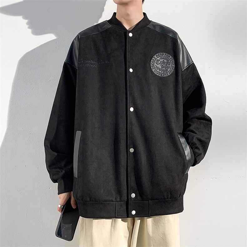 港风新款宽松麂皮绒拼接PU皮棒球服夹克外套男JK7709P75,男装夹克,星座1204-3