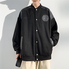 港风新款宽松麂皮绒拼接PU皮棒球服夹克外套男JK7709P75，男装夹克，星座1204-3