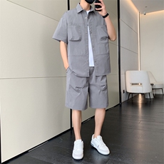 短袖衬衫男新款夏季薄款透气搭配一套短裤宽松翻领衬衣TZ071-P88，男装牛仔裤，星座308B-2