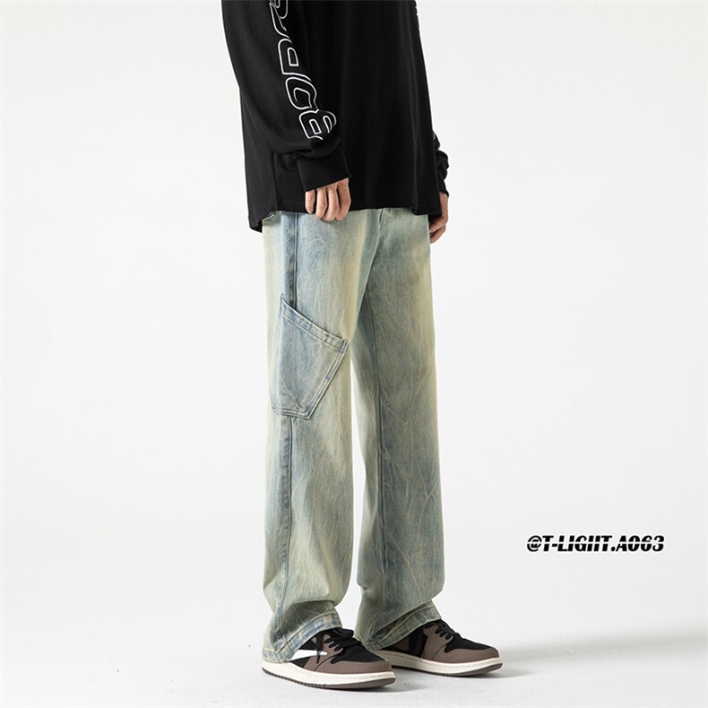 美式ins高街hiphop重工艺水洗直筒工装牛仔裤货号K691P60,男装牛仔裤,电商A063
